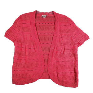 CJ Banks Sweater Womens 2X Pink Cardigan Open Front Crochet Preppy Boho Bohemian